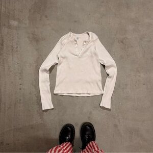 Brandy Melville White Long Sleeve Henley Top